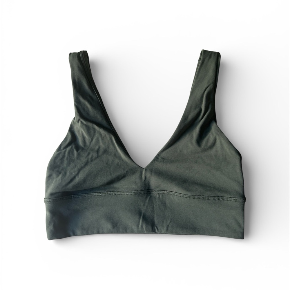 Lulu Lemon Olive Green V-Neck Wireless Sports Bra